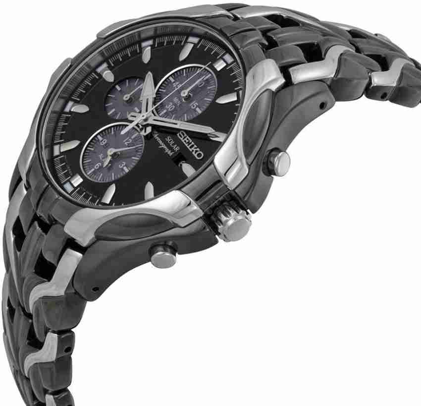 Seiko men's excelsior black ion finish on sale solar chronograph watch