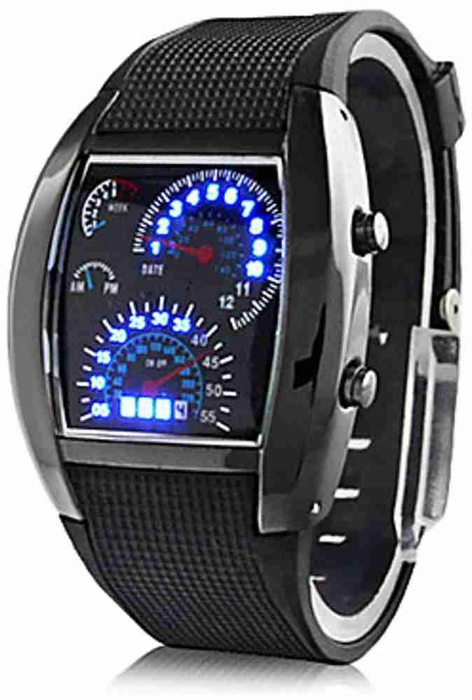 Men's black rubber speedometer deals digital wrist led watches