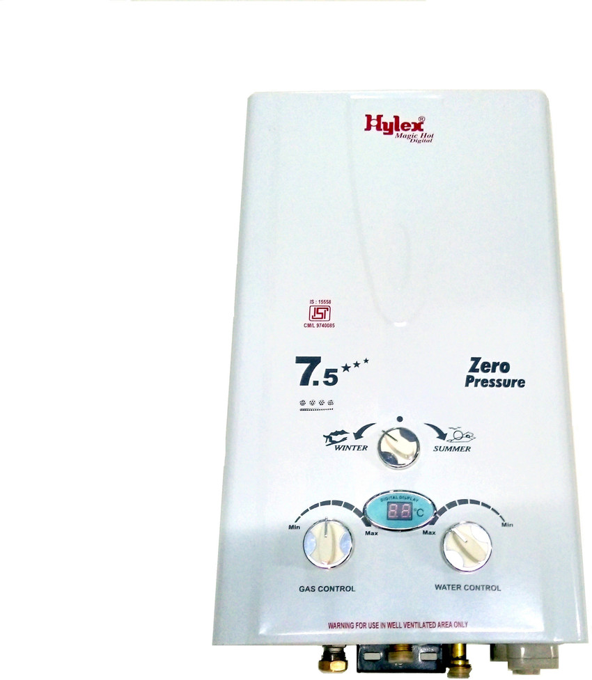Hylex 7.5 L Gas Water Geyser (Digital, White) Price in India - Buy Hylex  7.5 L Gas Water Geyser (Digital, White) online at Flipkart.com