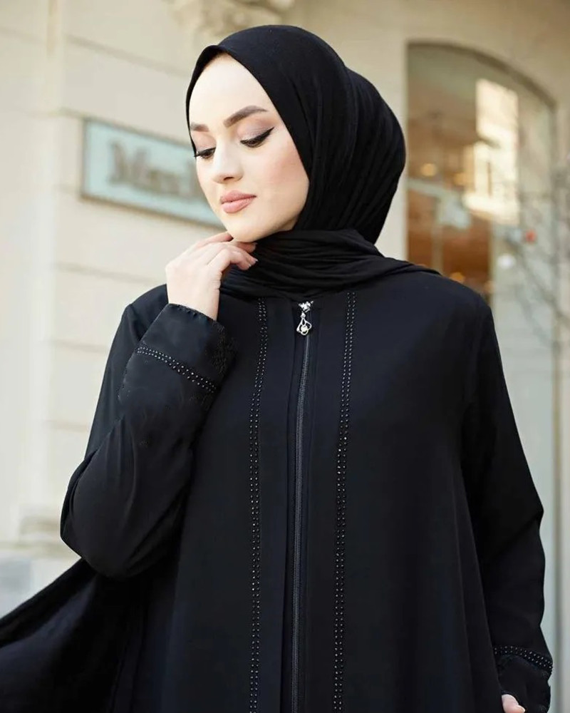 Buraque Designer Polyester Solid Abaya With Hijab