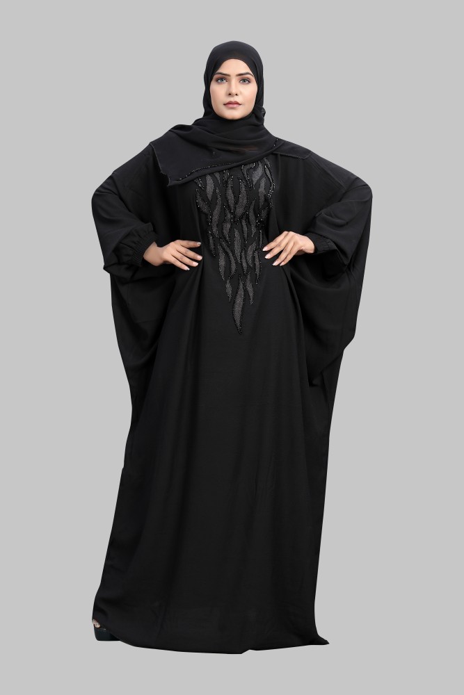 Khadija Fashion Polycotton Self Design Abaya With Hijab Price in India -  Buy Khadija Fashion Polycotton Self Design Abaya With Hijab online at