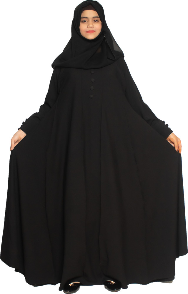 MODEST CITY Self Design Plain Black Front 4 Button Abaya or Burqa