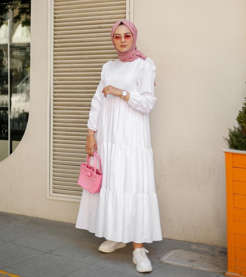 BHAVYATA Maxi Dress Full Stitched Long White Dress Gown One Piece for Women  & Girls (S, White) : : Fashion