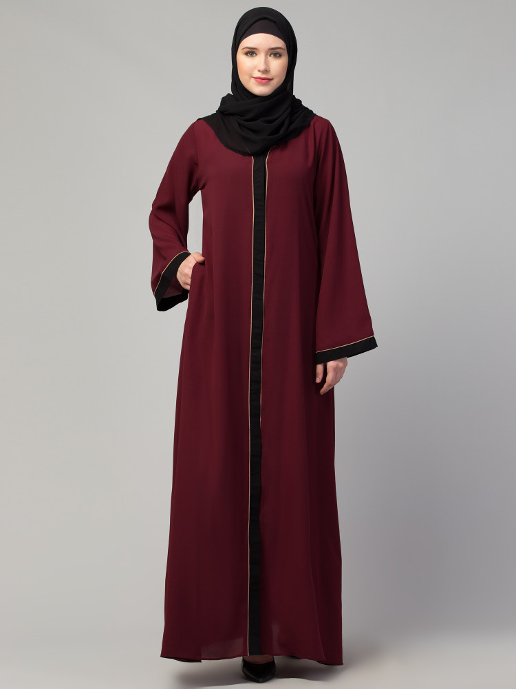 MUSLIM CLOSET Women s Front Open Abaya with Piping Work with Side