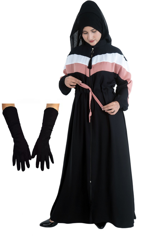 BROKE BRAND Front Open Zipper Abaya Beautiful Contrast Color With