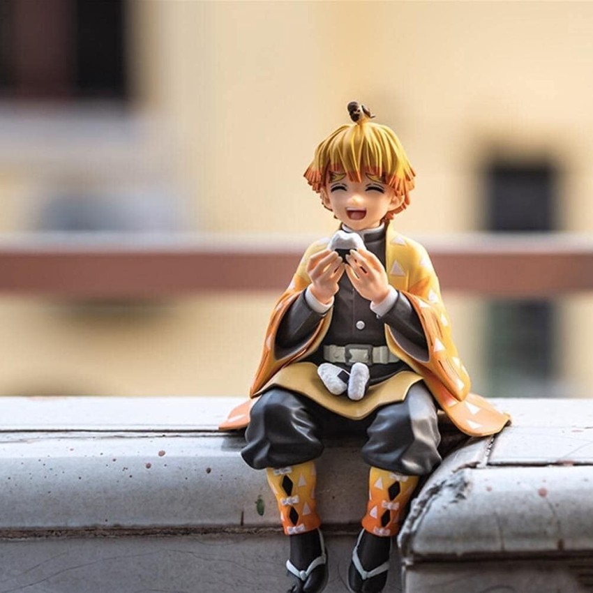 Zenitsu Figure Anime Devil Slayer Eating Rice Balls Sitting Pose Character  Action Figure Ghost Slayer Desk Decor Collection Toy