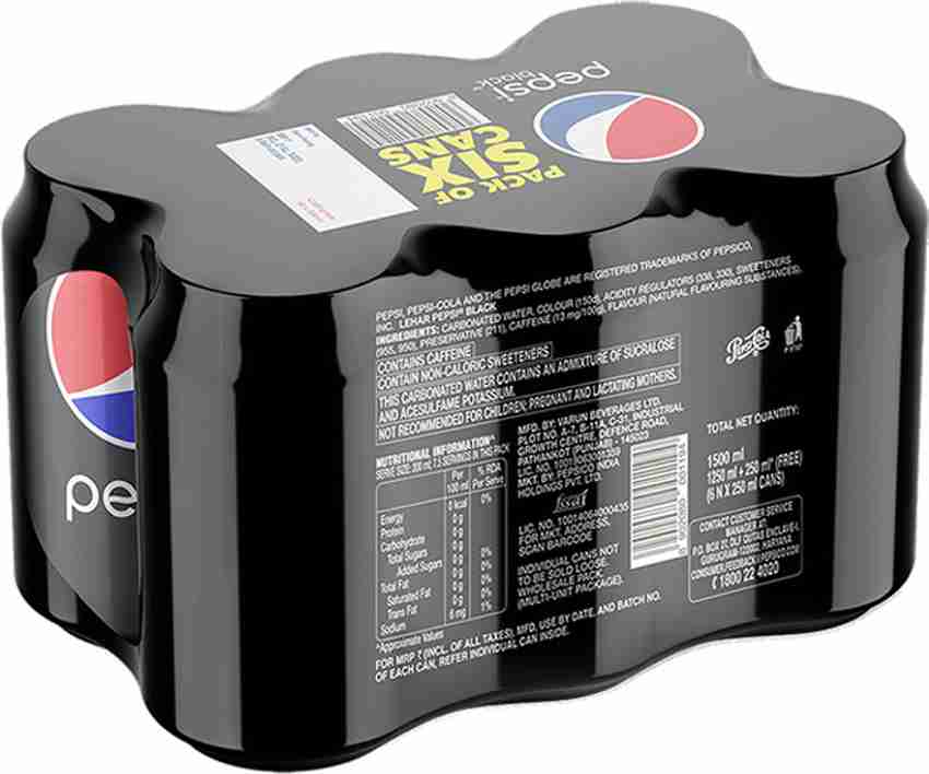 Pepsi Black Can  (Combo Pack 5 + 1 Free, 250 ml each)  (6 x 250 ml)
