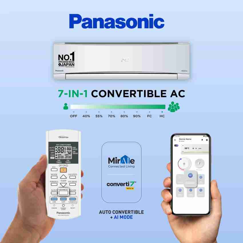 Buy Panasonic Convertible 7-in-1 with Additional AI Mode Cooling 2023 Model  2 Ton 4 Star Split Inverter with 4 Way Swing, PM 0.1 Air Purification  Filter AC with Wi-fi Connect - White Online at best Prices In India 