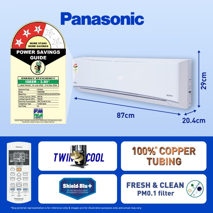 Panasonic Convertible 7-in-1 with Additional AI Mode Cooling 2023 Model 1.5  Ton 3 Star Split Inverter with 2 Way Swing, PM 0.1 Air Purification Filter  