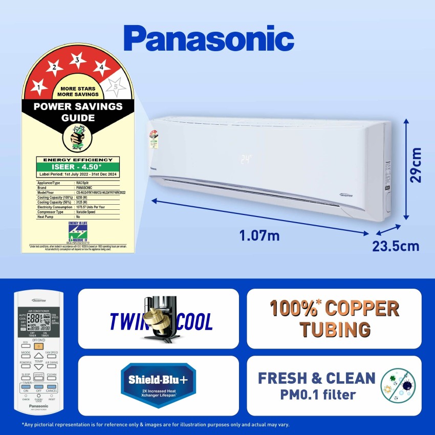 Buy Panasonic Convertible 7-in-1 with Additional AI Mode  Cooling 2023 Model 2 Ton 4 Star Split Inverter with 4 Way Swing, PM 0.1 Air  Purification Filter AC with Wi-fi Connect 