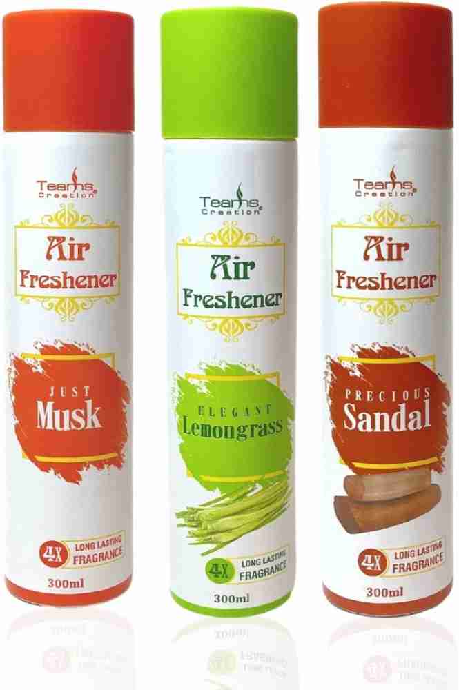 Teams Creation Air Freshener Combo Pack of 3, Musk, Lemongrass, Sandalwood,  Room Freshener Spray (3 x 300 ml)