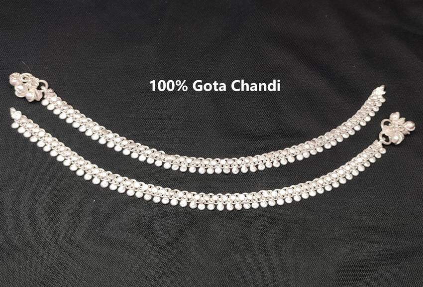 BuzzStor Gota Silver Anklet Payal for Women White Metal Alloy