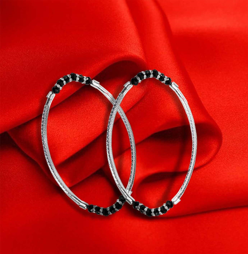 De Ultimate 1 Pair Black Silver Crystal Moti Pearl Beads Stone
