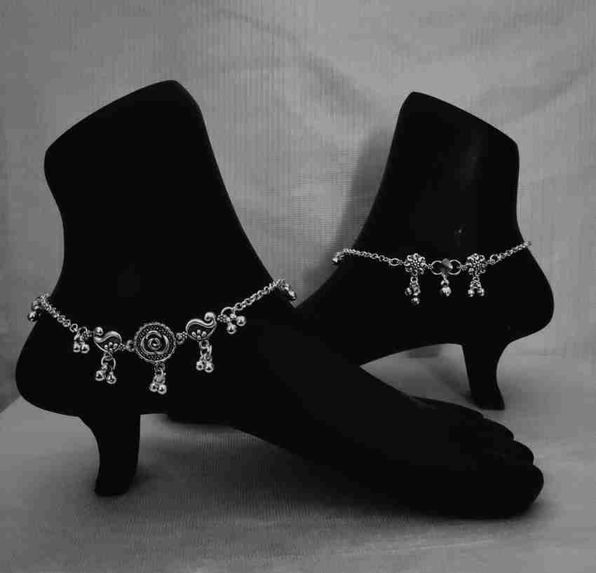Oxidized silver anklets hot sale designs