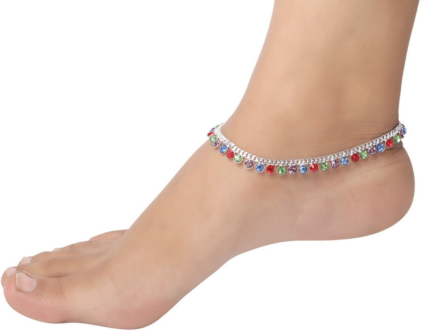 Honbon Multicolor Crystal Silver Plated Brass Anklet kolusu Payal 1Pair for Women Girl Alloy Anklet Price in India Buy Honbon Multicolor Crystal Silver Plated Brass Anklet kolusu Payal 1Pair for Women...