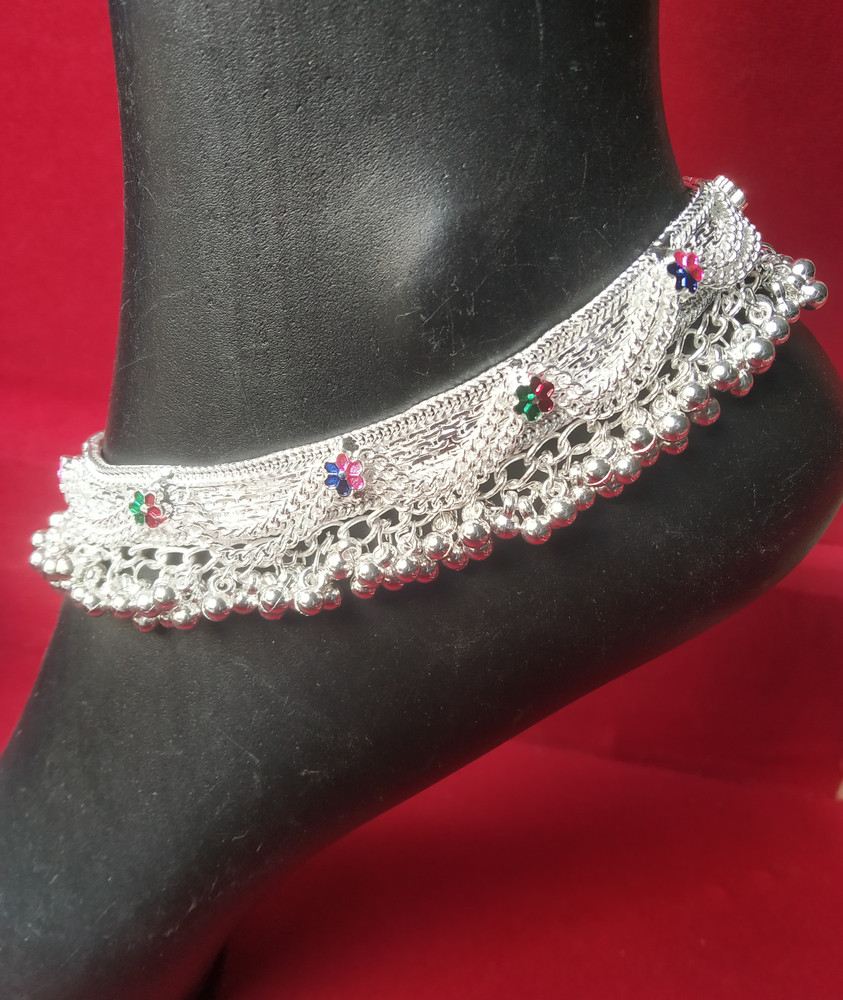 Drama queen fashion Flower Gota Chandi Bridal Silver Anklet Price