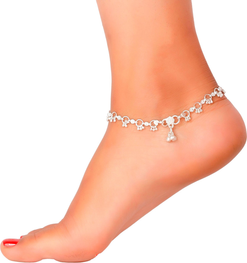 Sanwariya Indian Traditional White Metal Anklets Payal Pair for