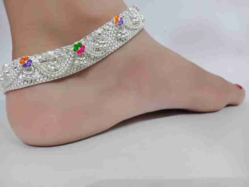 Broad hot sale silver anklets