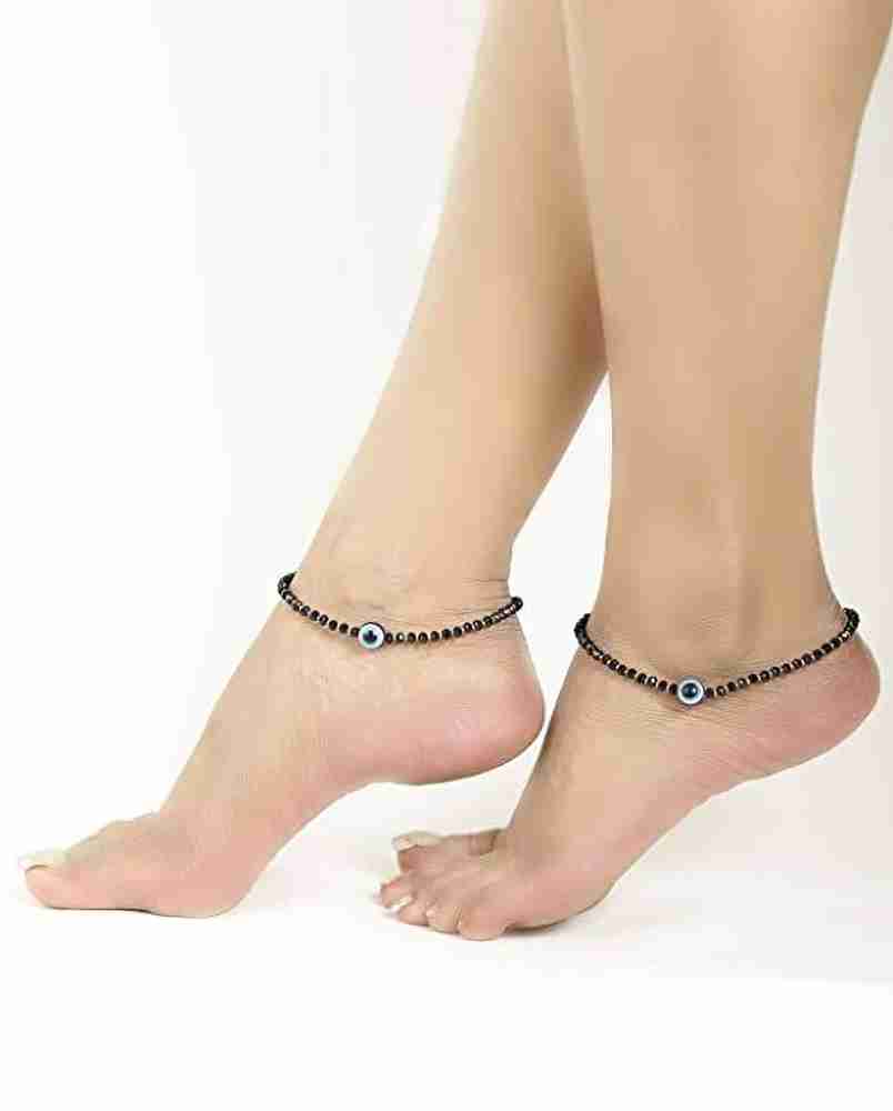 Black beads silver anklet store