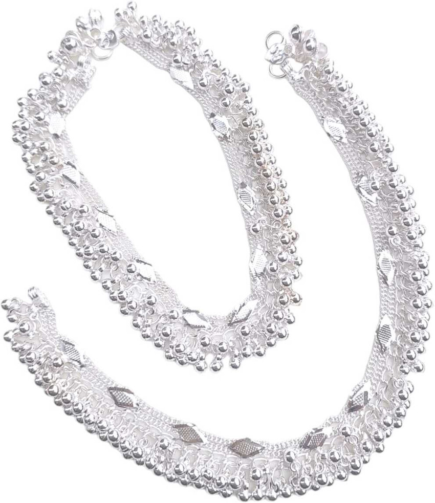 JUST IN JEWELLERY Trendy Silver Ghunghroo Beads Anklet Payal