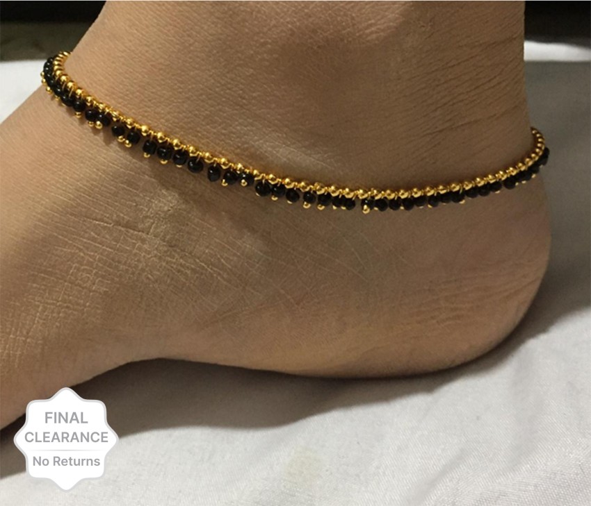 Gold anklet with 2025 black beads