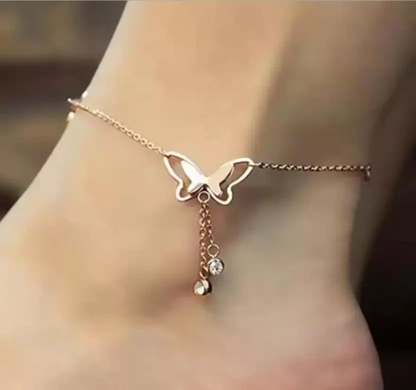 COVE IMPEX Rose Gold Tone Girl Elegant Butterfly Ladies Chain Anklet Alloy Anklet Price in India Buy COVE IMPEX Rose Gold Tone Girl Elegant Butterfly Ladies Chain Anklet Alloy Anklet Online