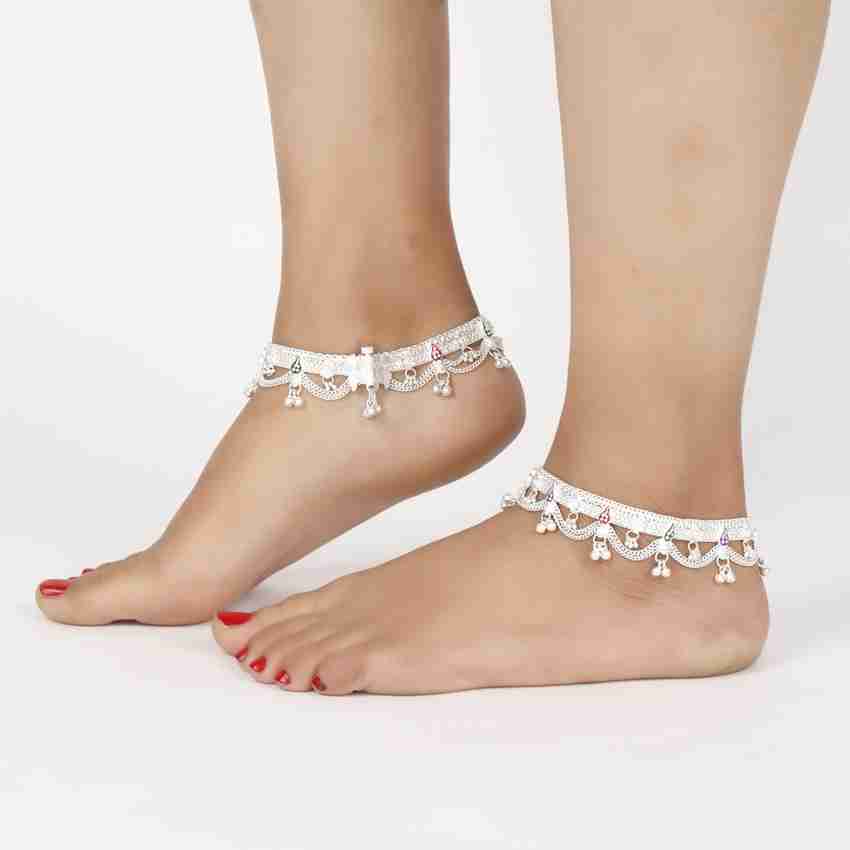 Sanwariya Authentic Fancy Silver Anklets Payal for Women Copper
