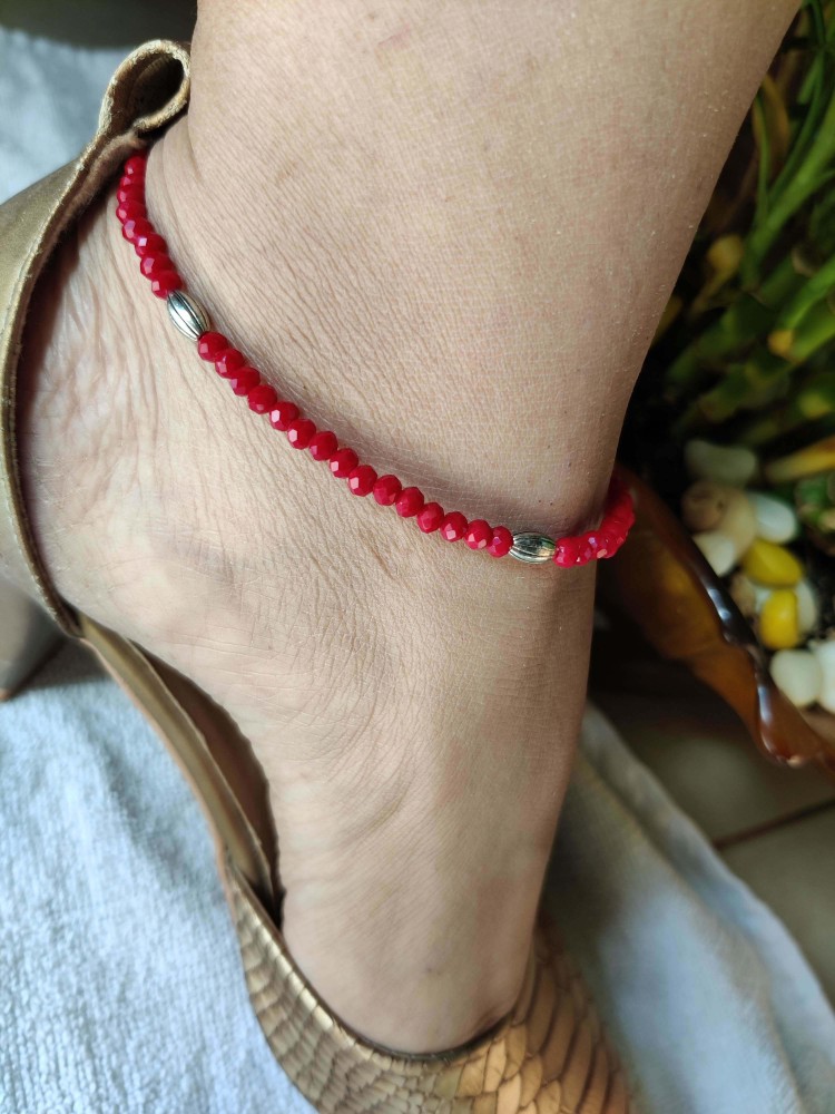 GURJARI JEWELLERS Black Thread with RED  Green Evileye Glass Beads Anklets  for Girlsnazariya