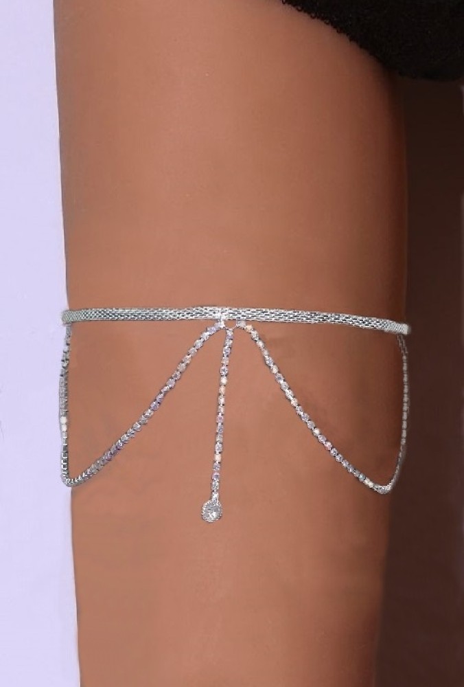 VAMA Sexy Thigh leg chain single layer party Beach body wear jewellery for  women Crystal Silver Plated Stainless Steel Chain Price in India - Buy VAMA  Sexy Thigh leg chain single layer