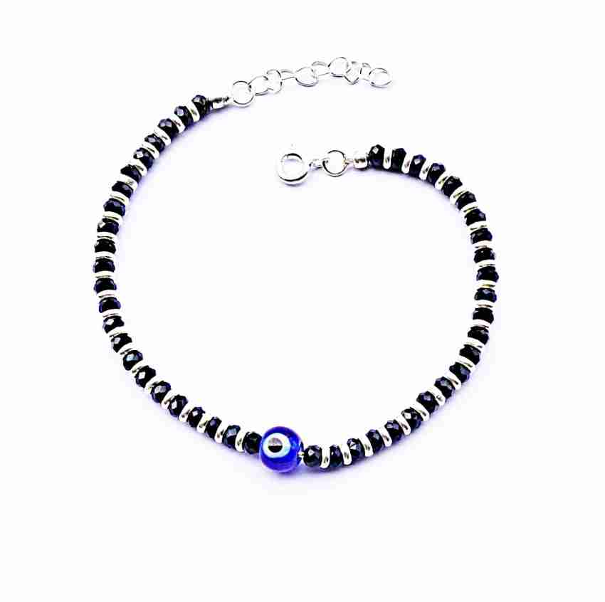 925 Sterling Silver Beads Evil Eye Black Thread Anklet- Dark Blue