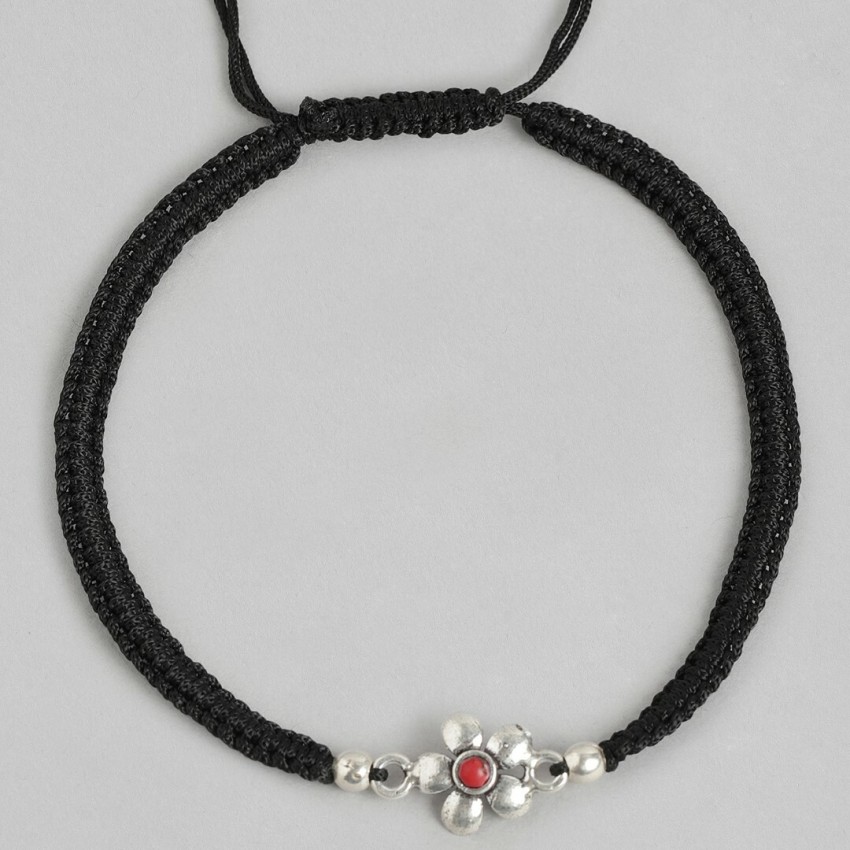 ZAVYA Red Floral Stone Black Thread Anklet Single  With Certificate of  Authenticity Sterling Silver Anklet Price in India  Buy ZAVYA Red Floral  Stone Black Thread Anklet Single  With Certificate