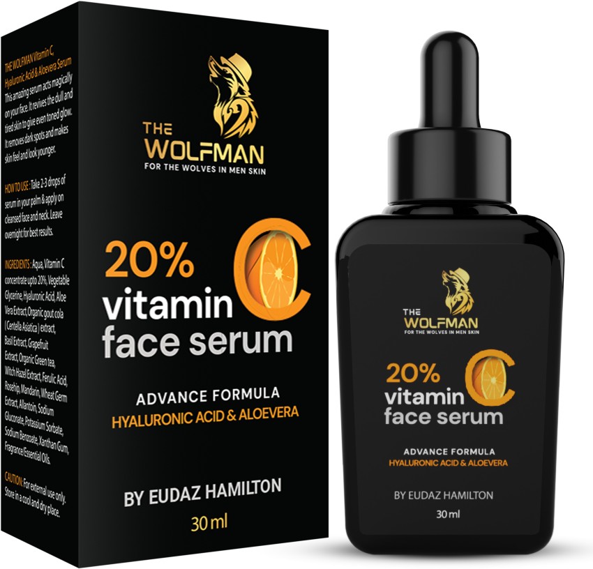 The Wolfman 20% Vitamin C Face Serum With Hyaluronic Acid For Anti Aging And Glowing Skin