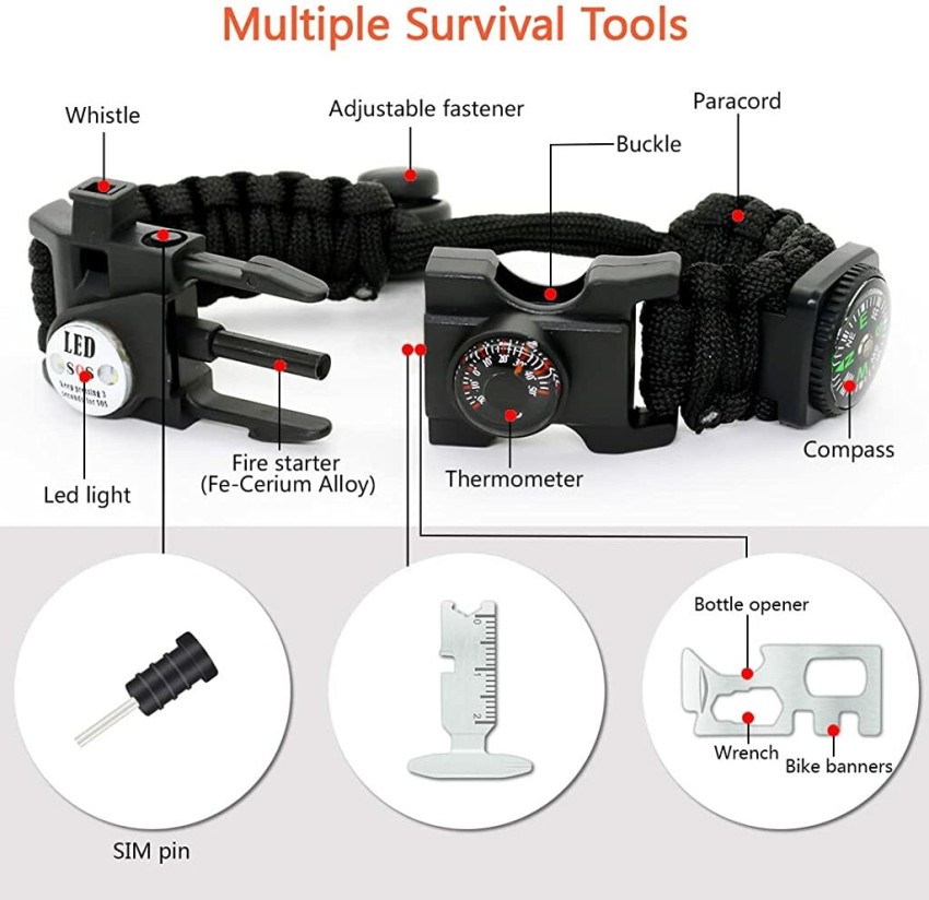 PSYPHY Paracord Survival Bracelet With Compass Fire Starter Paracord  Rope KnifeScraper Whistle  Multifunctional Outdoor Survival Kit Men  Price in India  Buy PSYPHY Paracord Survival Bracelet With Compass Fire  Starter Paracord