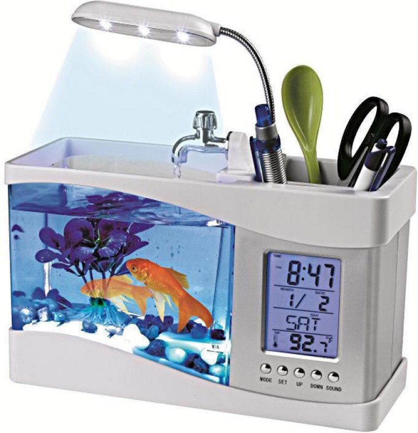 Calandis Mini USB Desktop LCD Display Fish Clock LED Lamp Light White  Rectangle Aquarium Tank Price in India - Buy Calandis Mini USB Desktop LCD  Display Fish Clock LED Lamp Light White