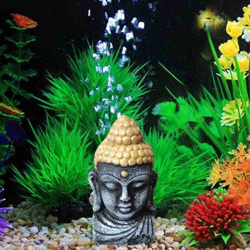 VAYINATO Buddha Head Statue (Gold Head) For Home & Fish Tank Decor