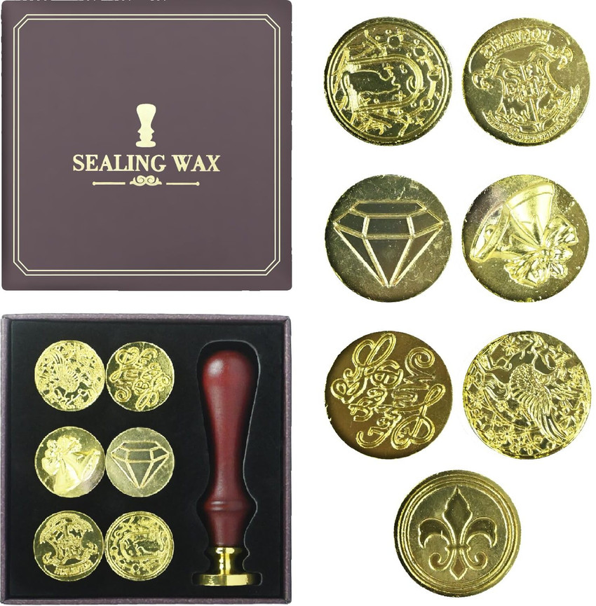Peter Pauper Press Sealing Wax Stamp Kit (included 4 Seals, Wood Handle
