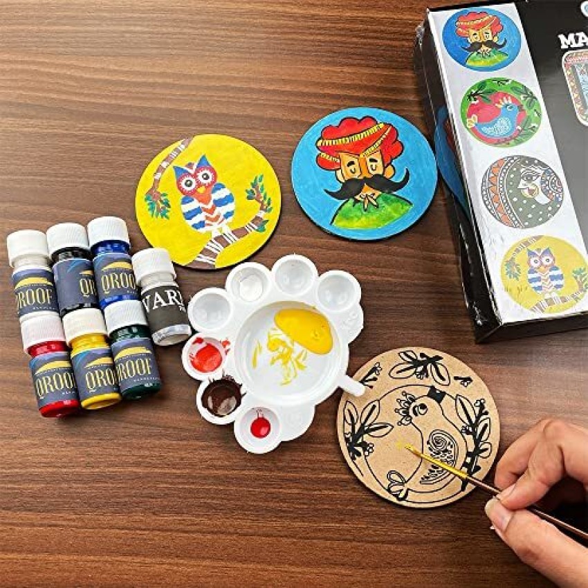 SOLOBOLO Madhubani Painting Kit Tea Coasters with Stand | Art and Craft Kit  for Girls 9-12| Coaster DIY Kit | Art and Craft Kit for Girls 9-12 , Wood
