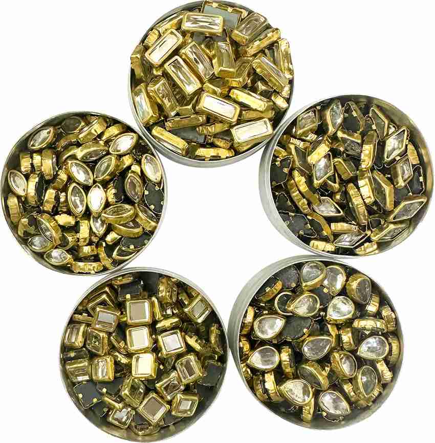 Embroiderymaterial Flat Back Kundan Stones Combo of 5 Different