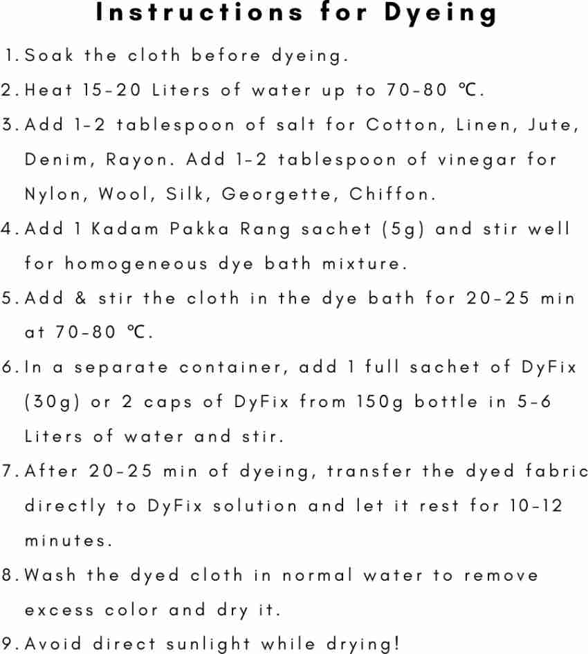 KADAM (LABEL) Kadam Pakka Rang Fabric Dye Colour, Shade No.27: Jeans Black, 50G Pack, Includes Dyfix Color Fixer