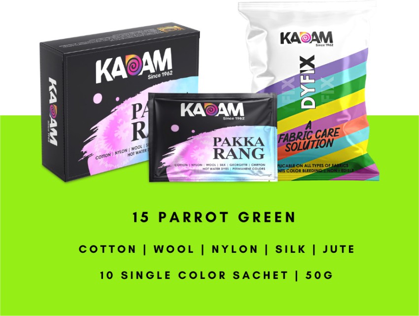 KADAM Fabric Dye Colour, Shade 15 Parrot Green, Pack of 10 Single Color  Pouches - Fabric Dye Colour, Shade 15 Parrot Green, Pack of 10 Single Color  Pouches . Buy Fabric Colors