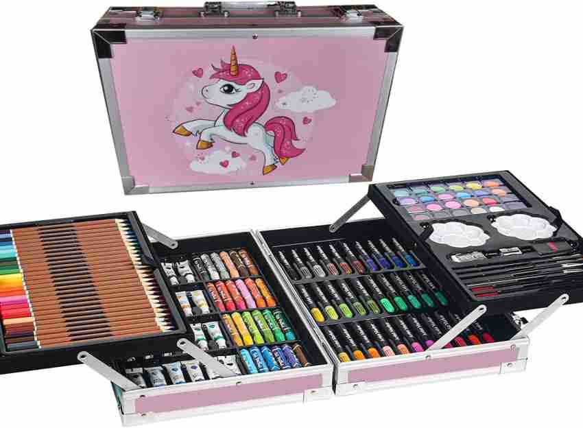 CHILDREN'S ART SET OF 145 PIECES In a pink case with a unicorn, Toys \  Creative toys