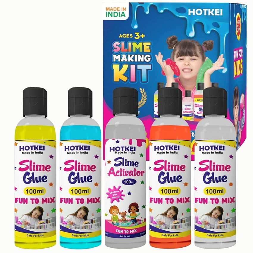 HOTKEI (Makes 15+ Slimes) DIY Slime Activator Glue Kit for Kids 3 Colored  Glue and 1 Activator at Rs 134/piece, डीआईवाई टॉय in Pune