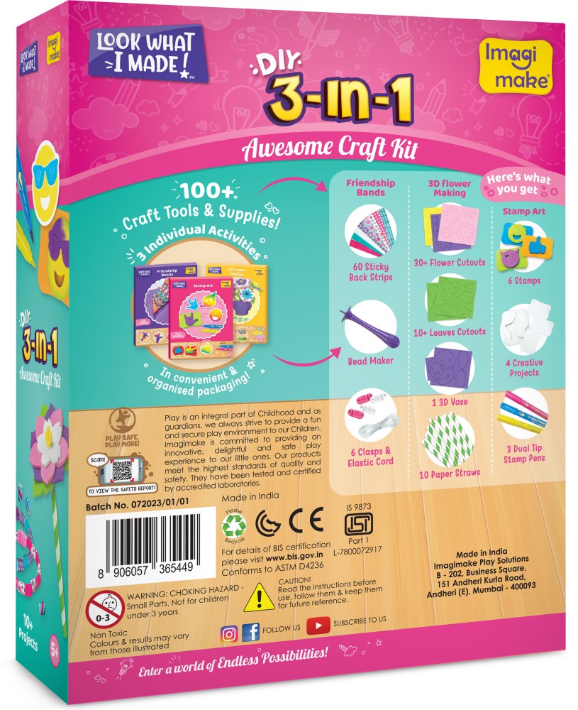 Imagimake 3-in-1 Awesome craft Kit - Kids Arts and crafts - Arts and crafts  for Kids Ages 6-8 - Air Dry clay, Paper Quilling Kit