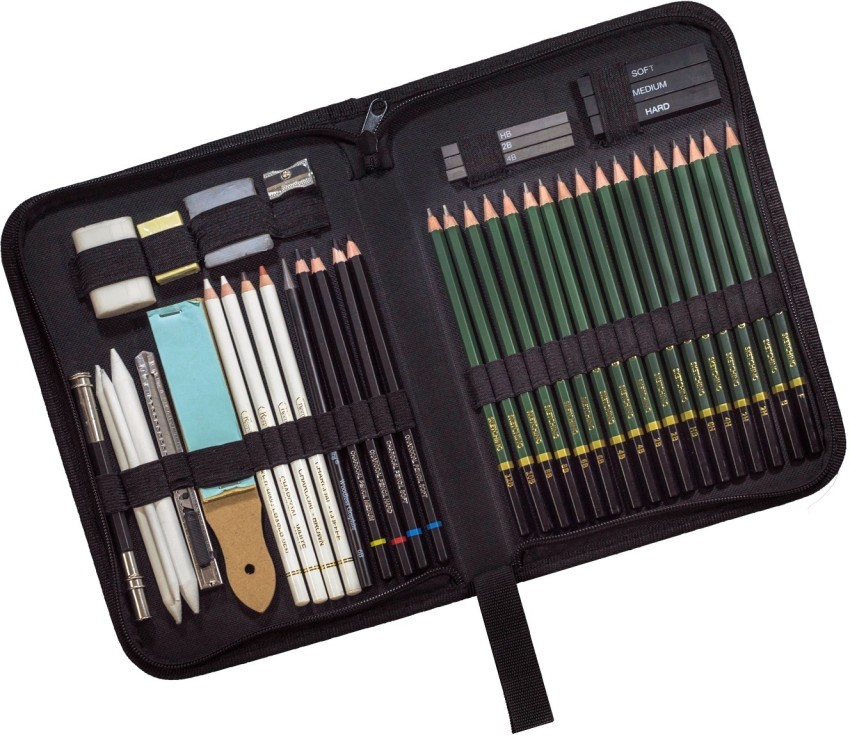 Definite Art Sketch/Drawing Set; Professional Sketching Tool  Kit with Black Zippered Case - Sketching & Drawing Professional Art Tool Kit  Set