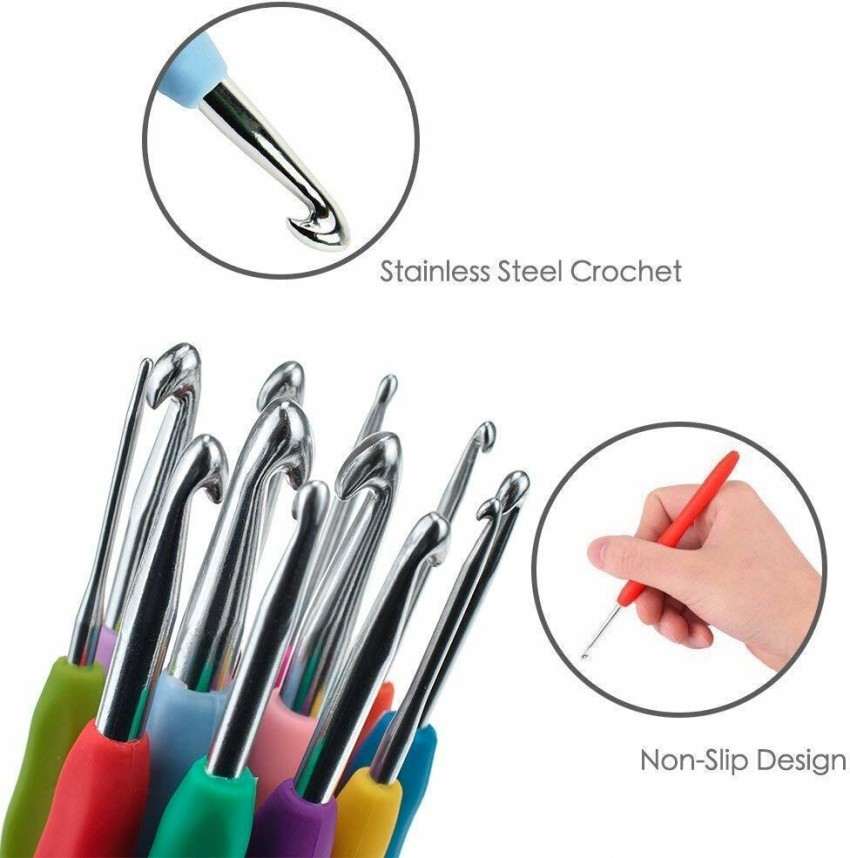 12Pcs Ergonomic Crochet Hooks Set Soft Needles Crafts Sewing Knitting Hooks  Tool