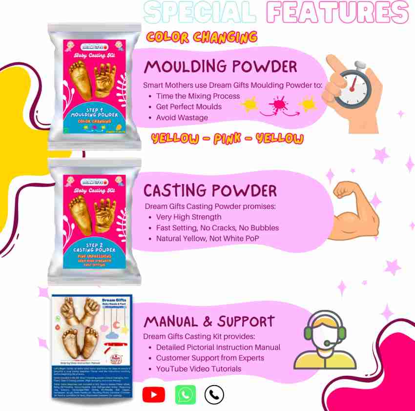 Mold Your Memories 3D Baby Casting kit for Baby Hand and Foot Impression.  Impression for 2 Hand and 2 feet up to 24 Months. Molding and Casting  Powder