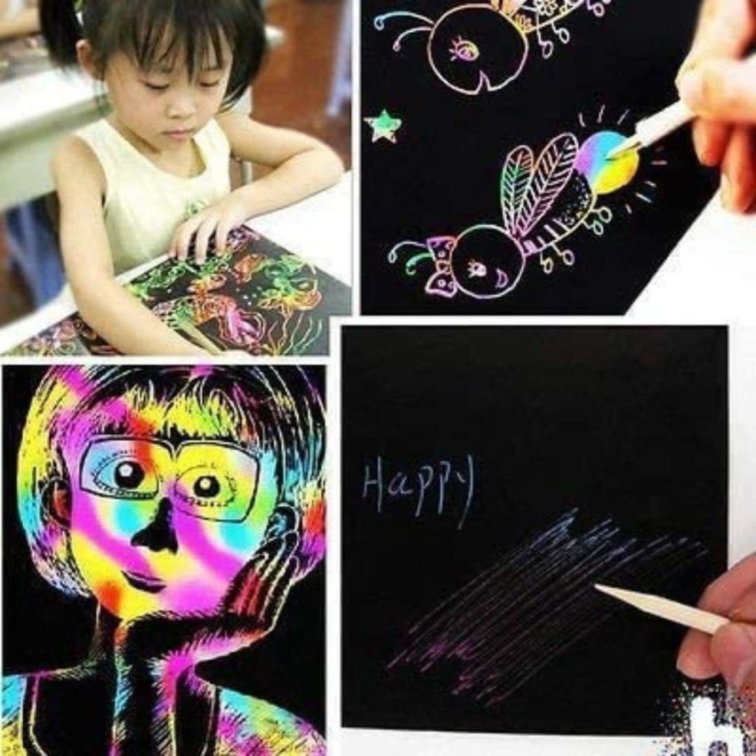 Rainbow scratch paper Art, Mandala art on Magic Colorful Drawing Book