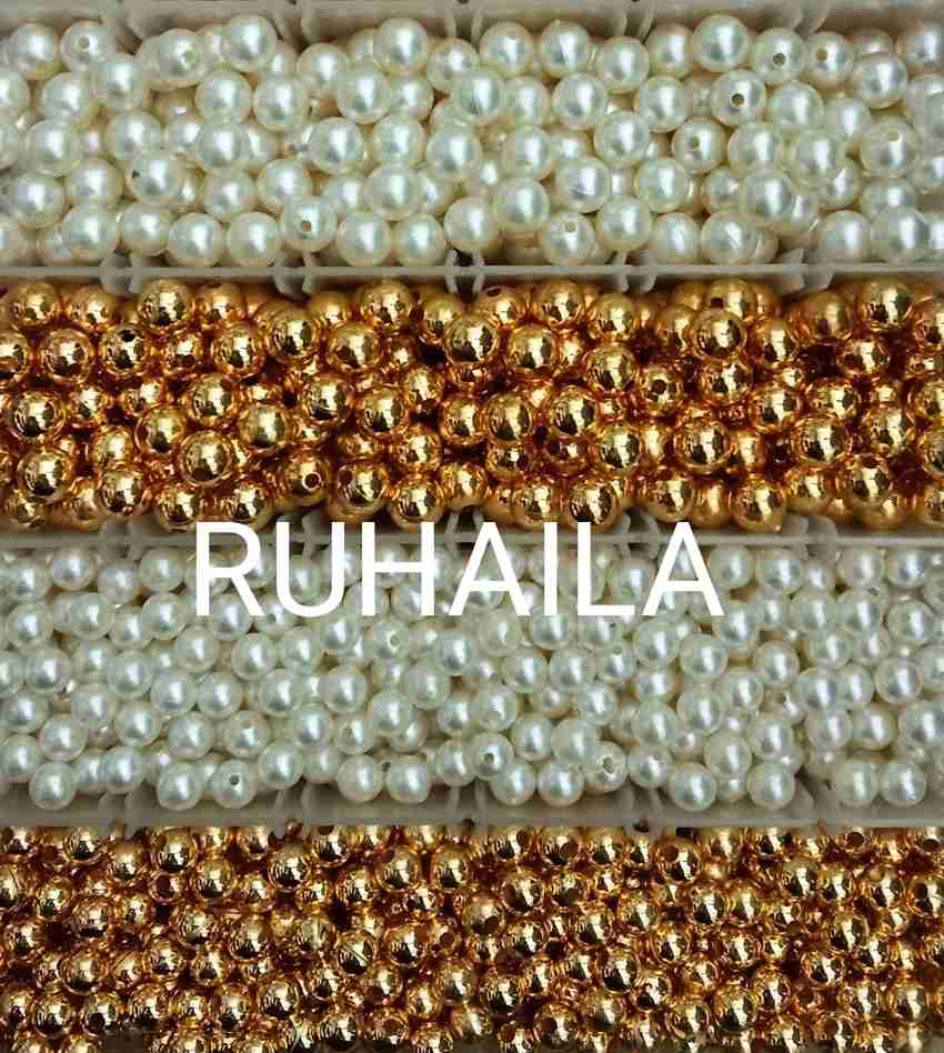 RUHAILA 300 PCS BIG SIZE 12 10 MM GOLDEN WHITE PLASTIC BEADS FOR JWELLERY CRAFTS 300 PCS BIG SIZE 12 10 MM GOLDEN WHITE PLASTIC BEADS FOR JWELLERY CRAFTS Buy