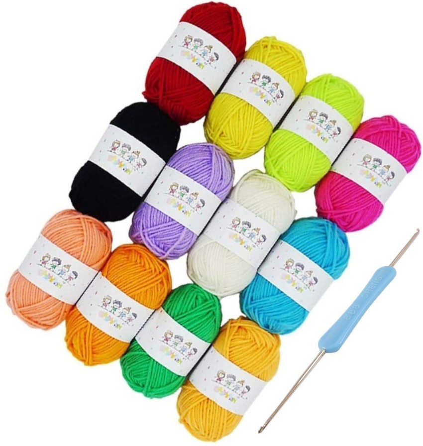 R H lifestyle 12pcs Woollen Yarn 10 gm each Hand Knitting Multicolor with 1  pc Crochet ANC4509 - 12pcs Woollen Yarn 10 gm each Hand Knitting Multicolor  with 1 pc Crochet ANC4509 .