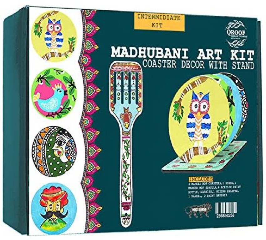 Buy SOLOBOLO Madhubani Painting Kit Tea Coasters with Stand - Art and Craft  kit for Girls 9-12, Coaster DIY Craft Kit, Painting kit for Kids 6-12, Gift  for Children's (Multicolour Wood) Online at desertcartINDIA